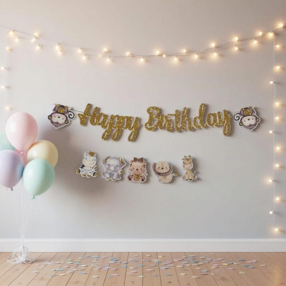 SDL 1 Set of Happy Birthday Banner of Animal Theme for Kids and Girls