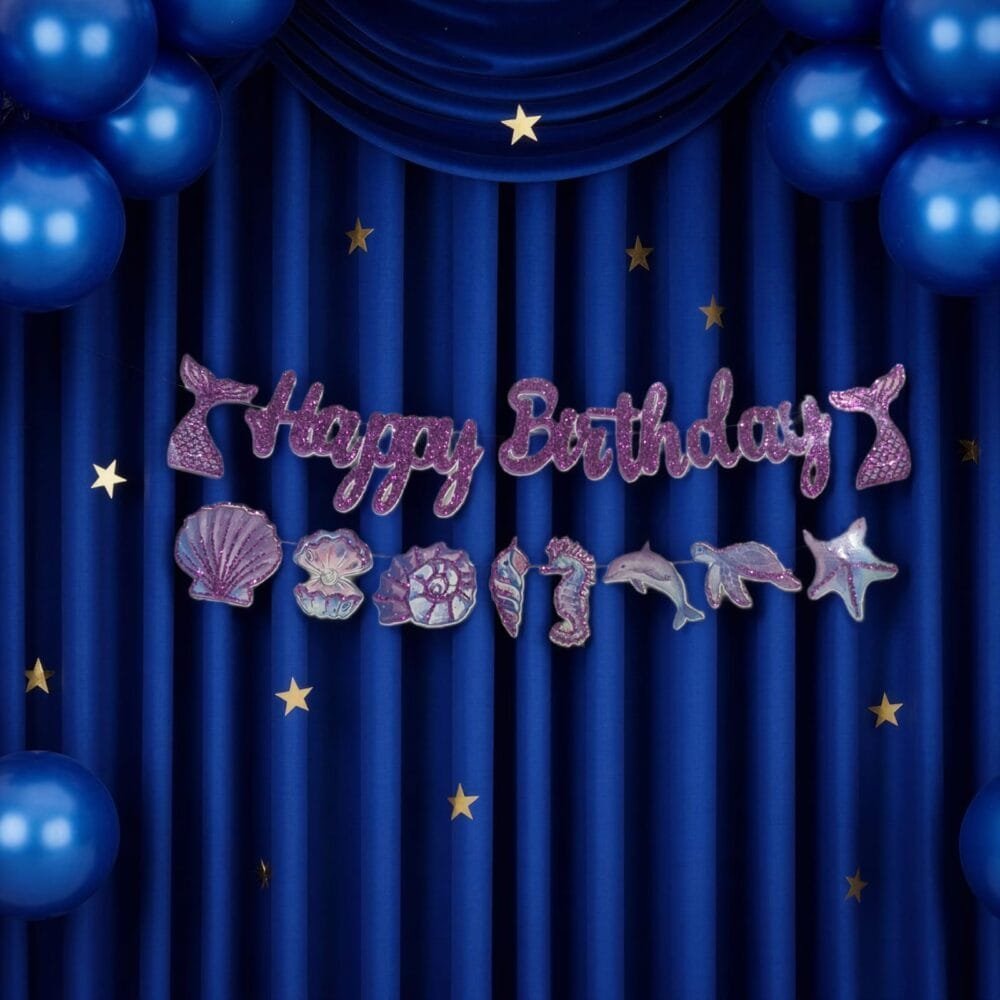 SDL 1 Set of Happy Birthday Banner of Mermaid Theme for Kids and Girls