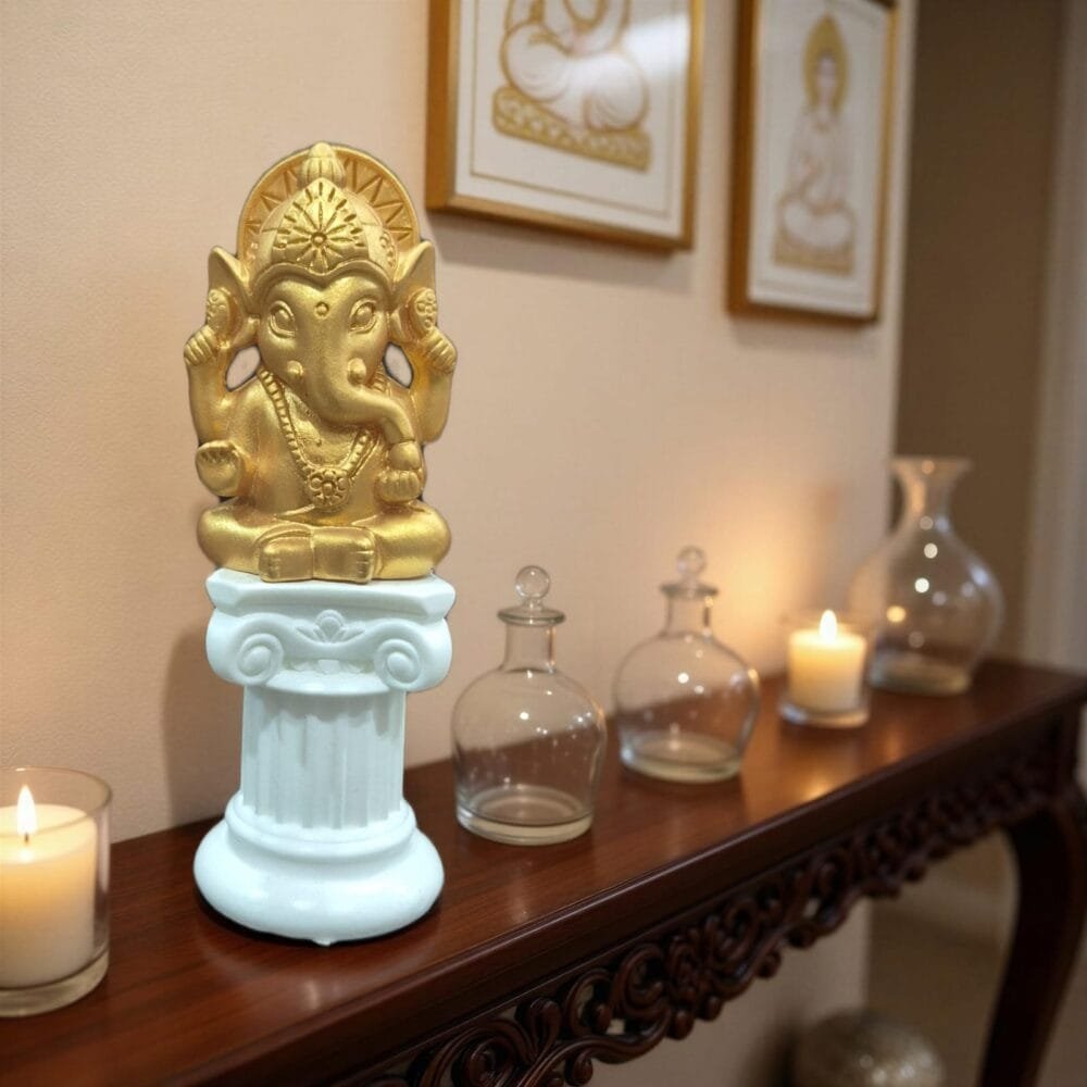 SDL 1 Piece of Premium Cute Small Size Ganesh Idol Miniature for Car Dashboards, Puja Rooms and Decors with Stickers