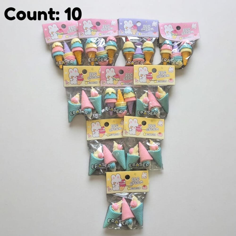 SDL 10 Packets of Ice Cream Themed 3pcs Pack Erasers for Kids Gifts and Return Gifts