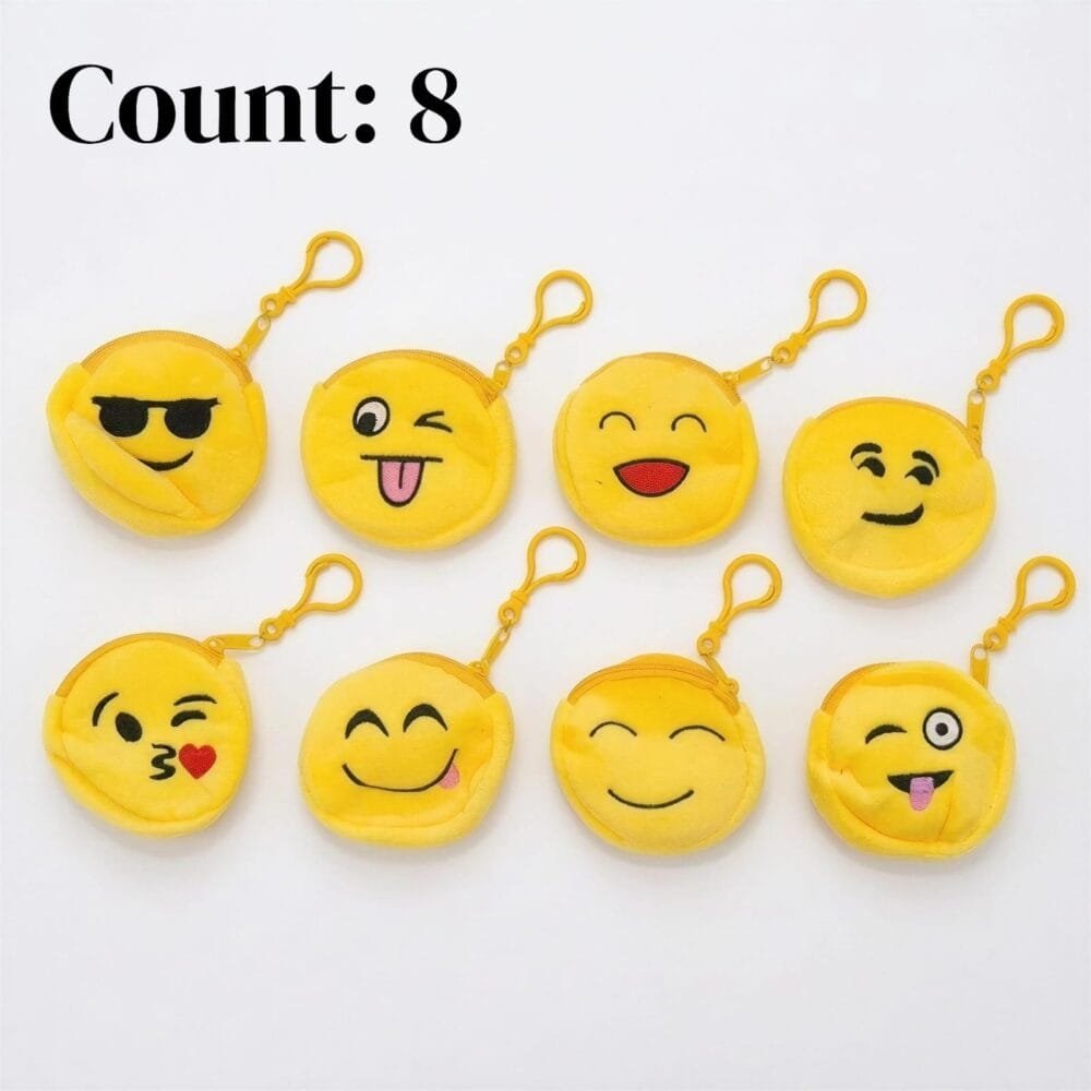 SDL 8 Pieces of Premium Smiley Fur Round Coin Pouch for Girls and Adults Gifts and Return Gifts