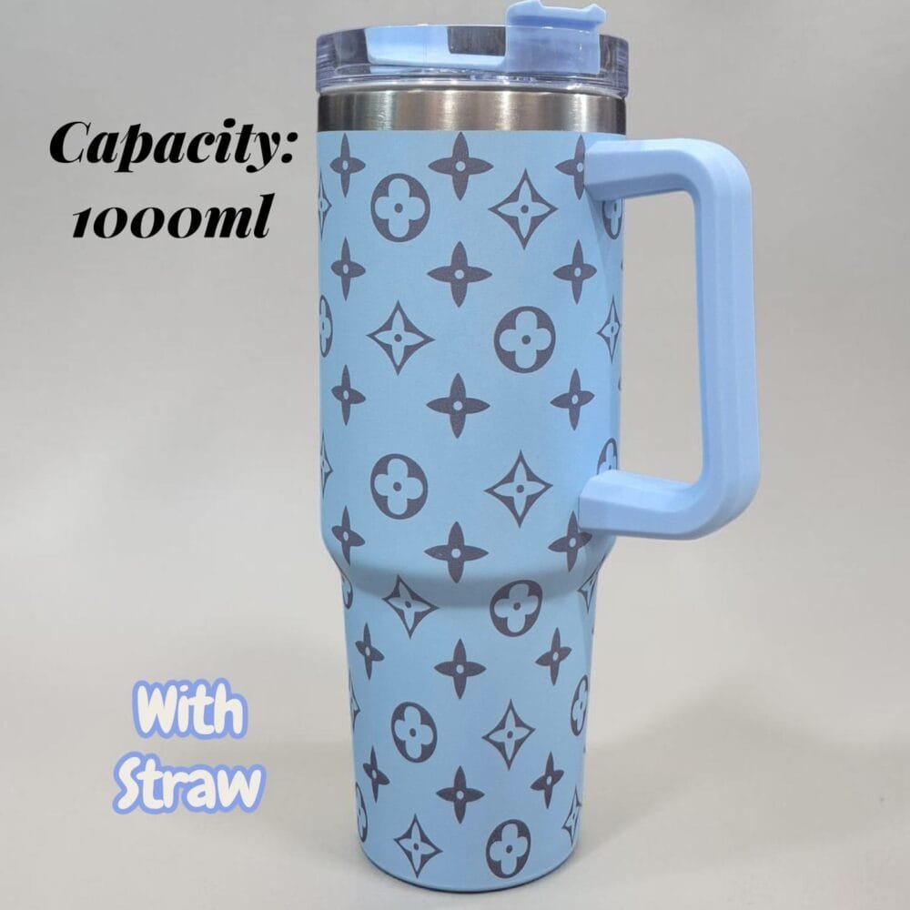 SDL 1 Piece of Premium Stanley Model Blue Printed Stainless steel Vacuum Flask Tumbler for Office Desk and Home Use