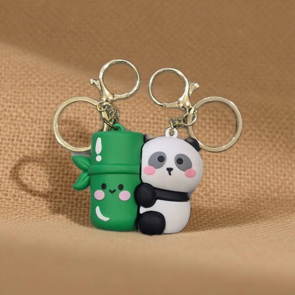 SDL 1 Set of Premium Cute Panda and Bamboo Magnetic Keychain for Couples and Best Friends