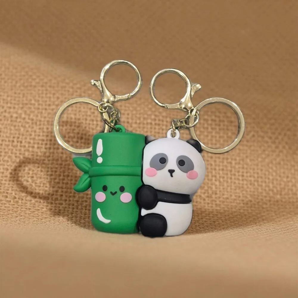 SDL 1 Set of Premium Cute Panda and Bamboo Magnetic Keychain for Couples and Best Friends