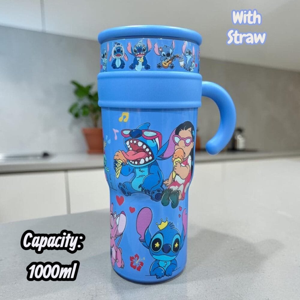 SDL 1 Piece of Premium Stitch Character Random Design Insulated Stainless Steel Vacuum Tumbler with Straw for Adults Office and Travel Uses of 1 Litre Capacity