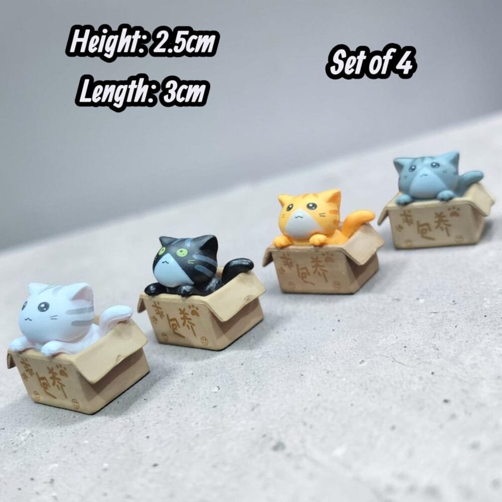 SDL 4 Pieces of Super Cute Cat in the Box Miniature for Car Dashboard and Office Desk Decors with Stickers