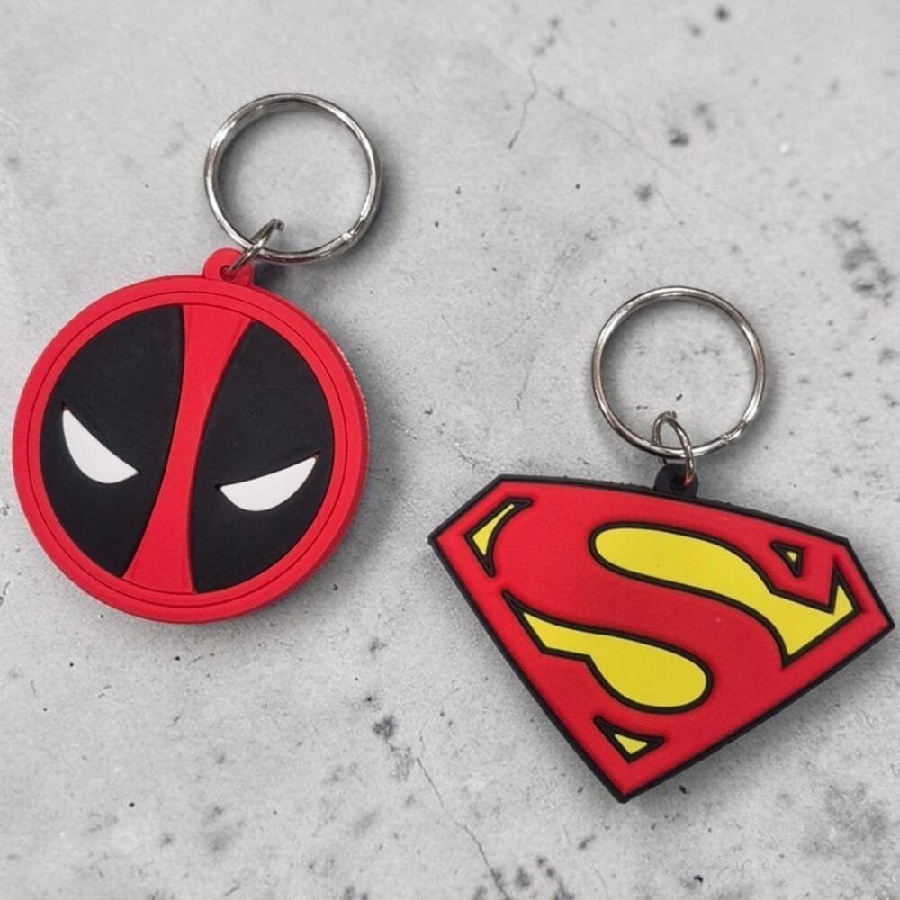SDL 2 Pieces of Super Cute Big Size Superman and Deadpool Silicone Keychain for All Key Types