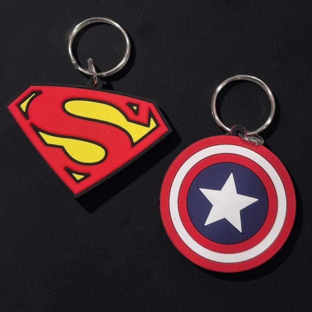 SDL 2 Pieces of Super Cute Big Size Superman and Captain America Shield Character Silicone Keychain for All Key Types
