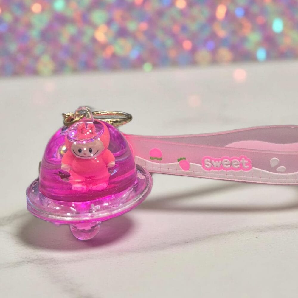 SDL 1 Piece of Cute Kuromi on Astronaut Lander Design Water Based Fiber Glass Keychain for All Keys Type