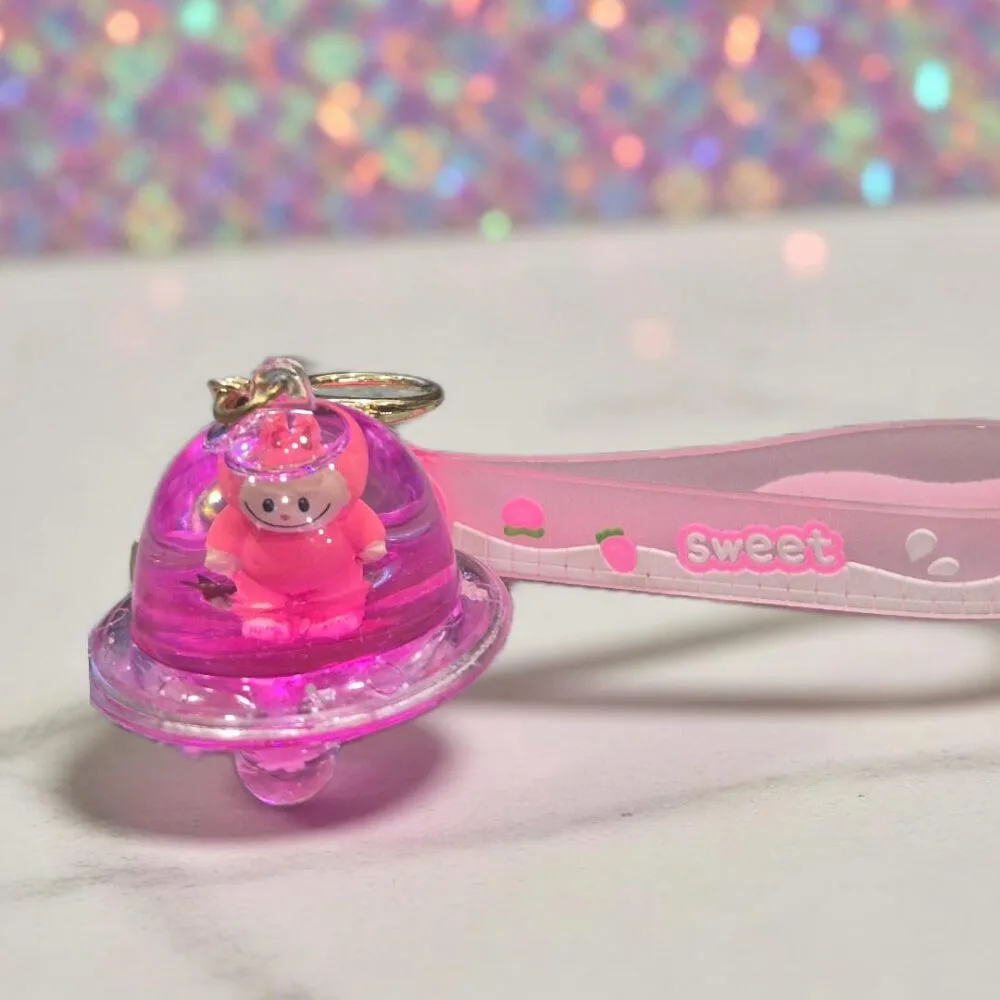 SDL 1 Piece of Cute Kuromi on Astronaut Lander Design Water Based Fiber Glass Keychain for All Keys Type