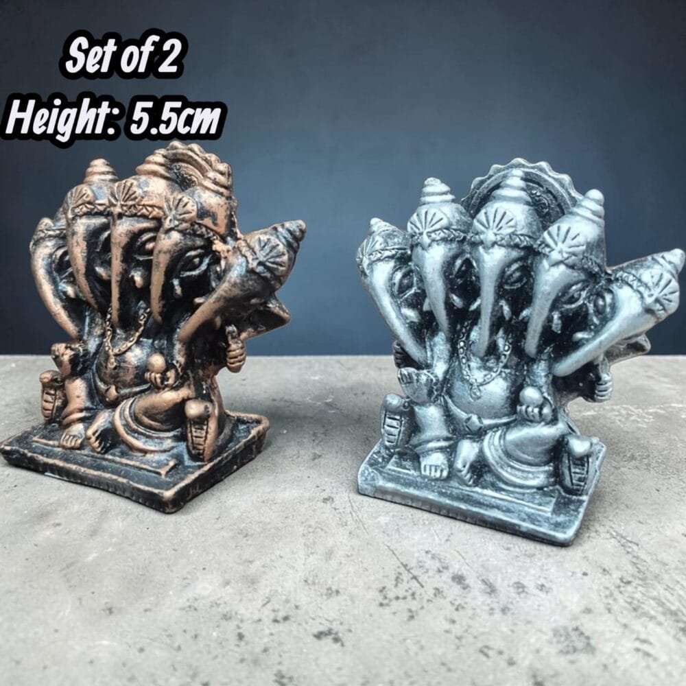 SDL 2 Pieces of Premium Five Face Ganesh Idol for Dashboards, Home and Office Decors (Bronze, Silver)