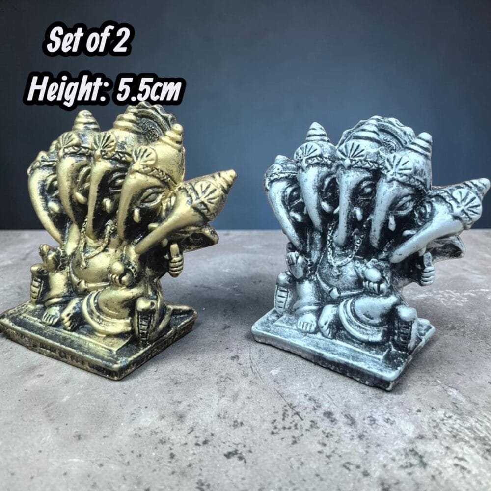 SDL 2 Pieces of Premium Five Face Ganesh Idol for Dashboards, Home and Office Decors (Gold, Silver)