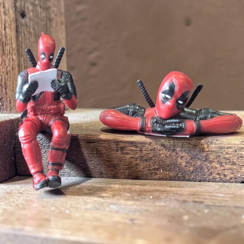 SDL 2 Pieces of Super Cute Deadpool Figurine for Car Dashboard and Office Decors with Stickers
