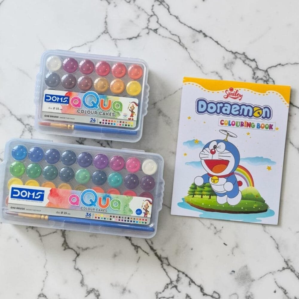 SDL 3 Pieces Combo of 15mm dia 24 Shades and 36 Shades Water Color Cake with Mini Coloring Book for Kids Gifts and Return Gifts
