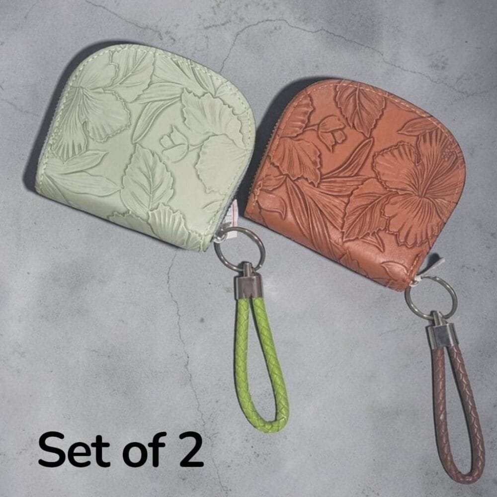 SDL 2 Pieces of Floral Design Coin Wallet for Ladies Compact Office Travels with Holder Tag