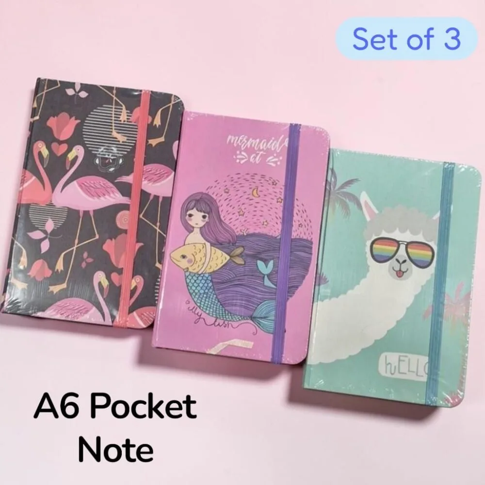 SDL 3 Pieces of Random Design Cute A6 Size Pocket Ruled Notebook for Aesthetic Look Gifts and Return Gifts