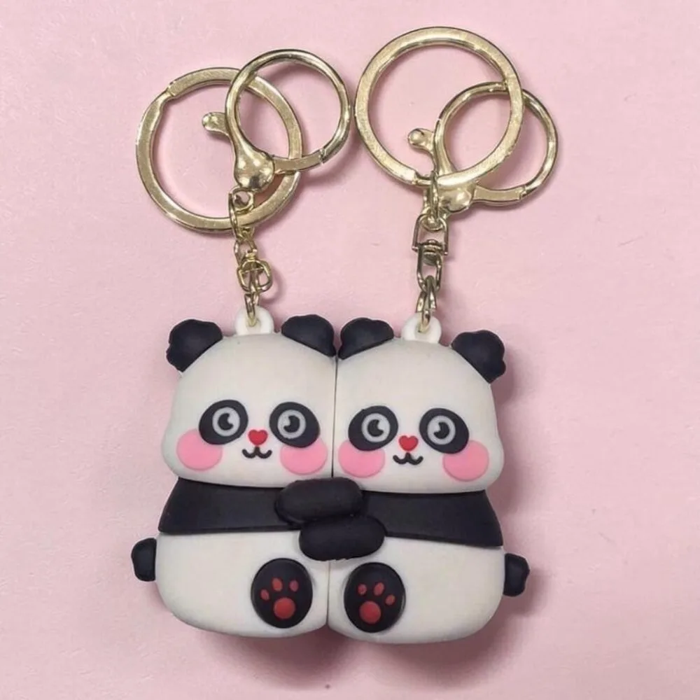 SDL 1 Set of Cute Panda Couple Dual Magnetic Keychain for Gifts and Couple Gifts