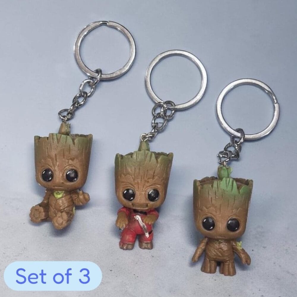 SDL 3 Pieces of Cute Groot Keychain for Gifts and Return Gifts for All Key Types