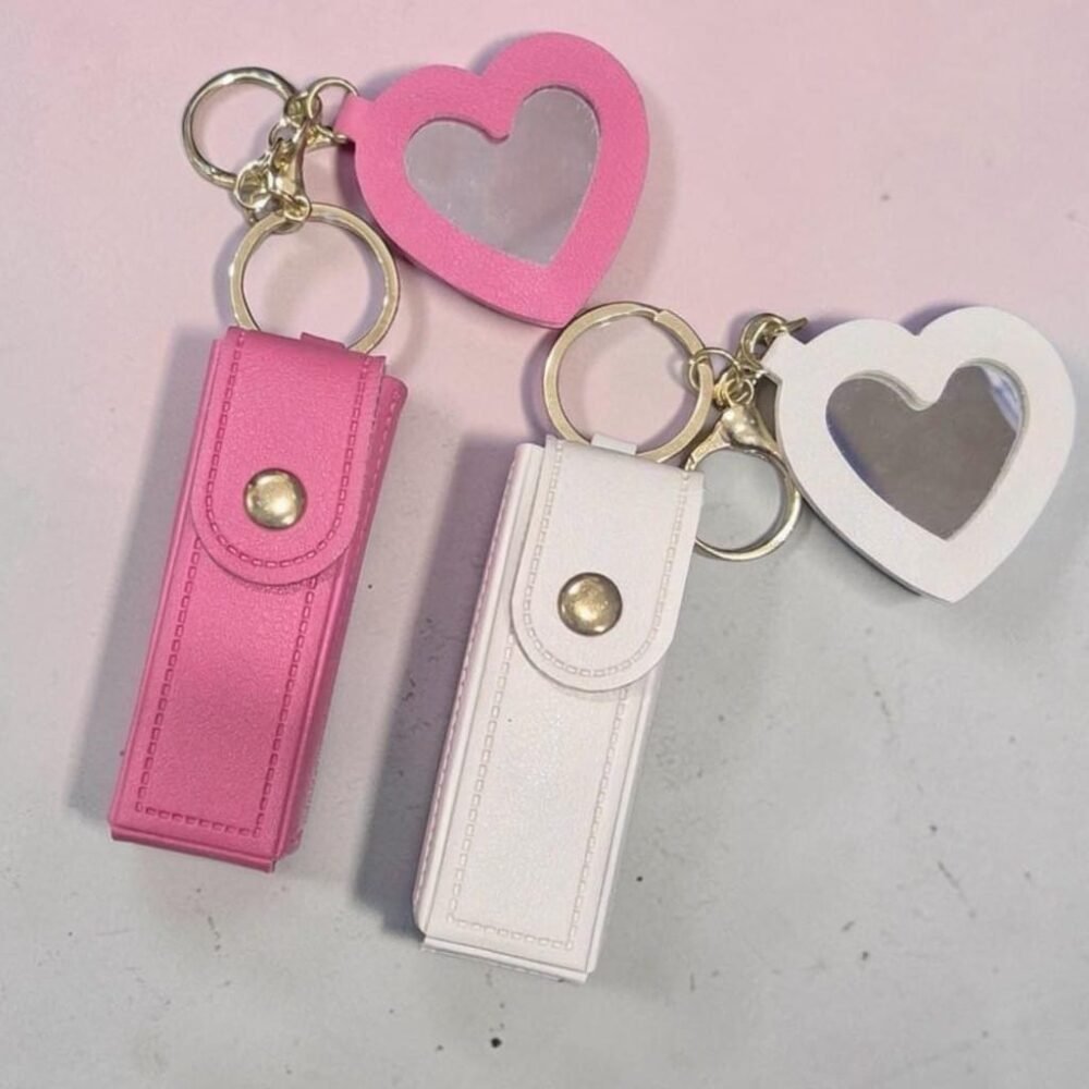 SDL 2 Pieces of Cute Lipstick or Nail Polish Holder with Keychain Keyring for Bags and Giftings (Pink & White)