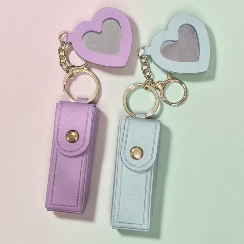 SDL 2 Pieces of Cute Lipstick or Nail Polish Holder with Keychain Keyring for Bags and Giftings (Purple and Light Green)